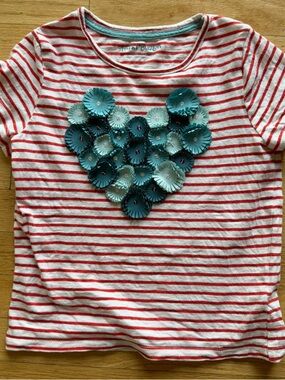 MB Striped Red & White Kids Top with Teal Heart Appliqué